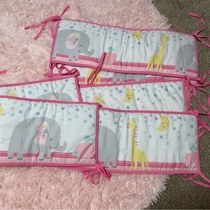 Pink and White Kids Animal Print Crib Bumper